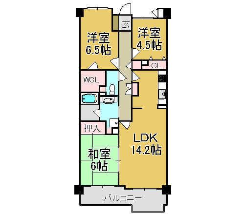 Floor plan. 3LDK, Price 20,980,000 yen, Occupied area 71.44 sq m , Balcony area 9.35 sq m