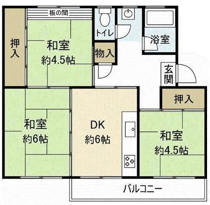 Floor plan. 4DK, Price 9.3 million yen, Occupied area 45.43 sq m , Balcony area 6 sq m