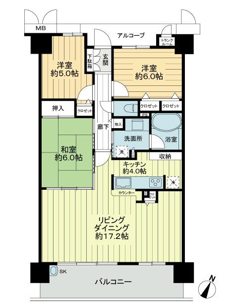 Floor plan. 3LDK, Price 26,900,000 yen, Occupied area 80.54 sq m , Balcony area 13.63 sq m