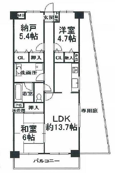 Floor plan. 2LDK + S (storeroom), Price 17.8 million yen, Footprint 70.2 sq m , Balcony area 12.56 sq m balcony to the property with a private garden of spread.