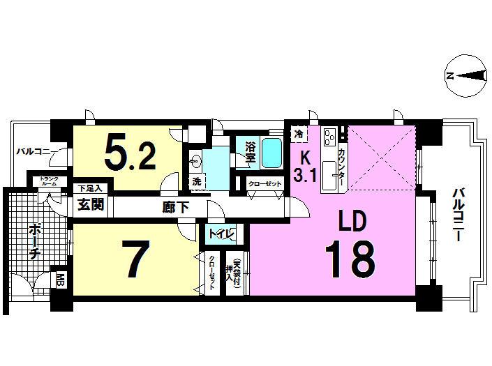Floor plan. 2LDK, Price 16.8 million yen, Occupied area 73.77 sq m , Balcony area 15.73 sq m