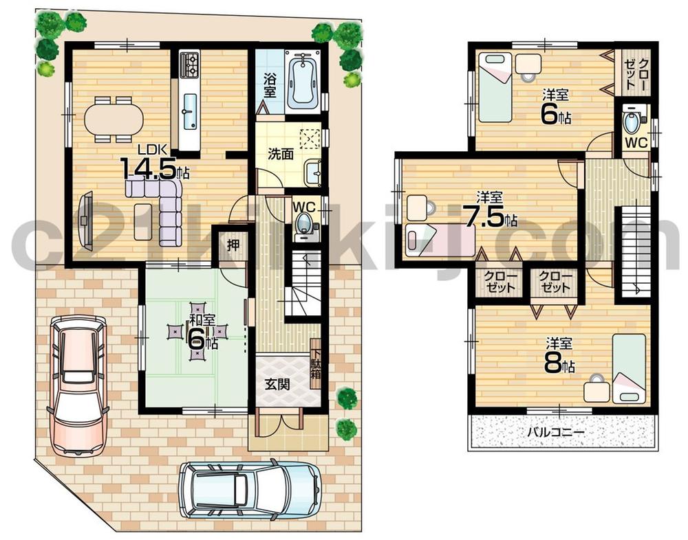 Floor plan. 21 million yen, 4LDK, Land area 104.68 sq m , Building area 95.58 sq m floor plan 4LDK! All rooms 6 quires more!