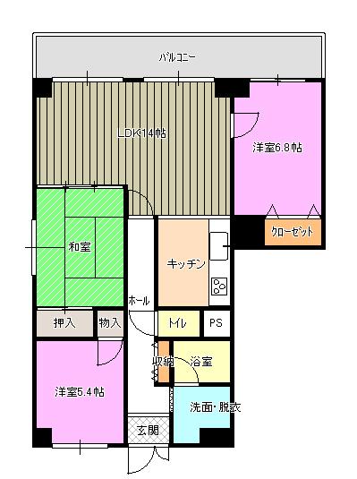 Floor plan. 3LDK, Price 15,980,000 yen, Footprint 80 sq m , Balcony area 10.56 sq m