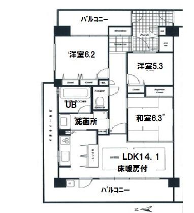 Floor plan. 3LDK, Price 27,800,000 yen, Occupied area 75.06 sq m , Balcony area 29.13 sq m square room Three sides a balcony.