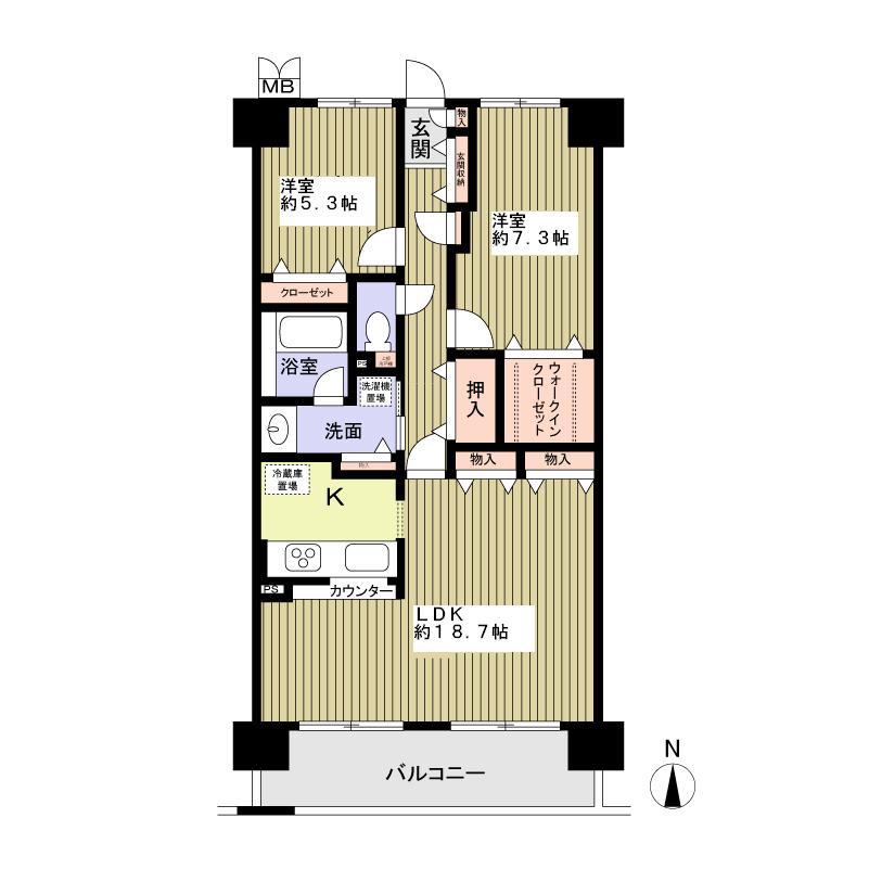 Floor plan. 2LDK, Price 22,900,000 yen, Occupied area 72.33 sq m , Balcony area 9.76 sq m