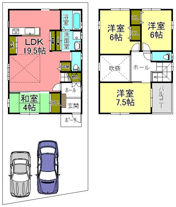 Compartment view + building plan example. Building plan example, Land price 23.8 million yen, Land area 123.32 sq m , Building price 18.9 million yen, Building area 101.79 sq m building plan example (B No. land) Building price 18.9 million yen, Building area 101.79 sq m