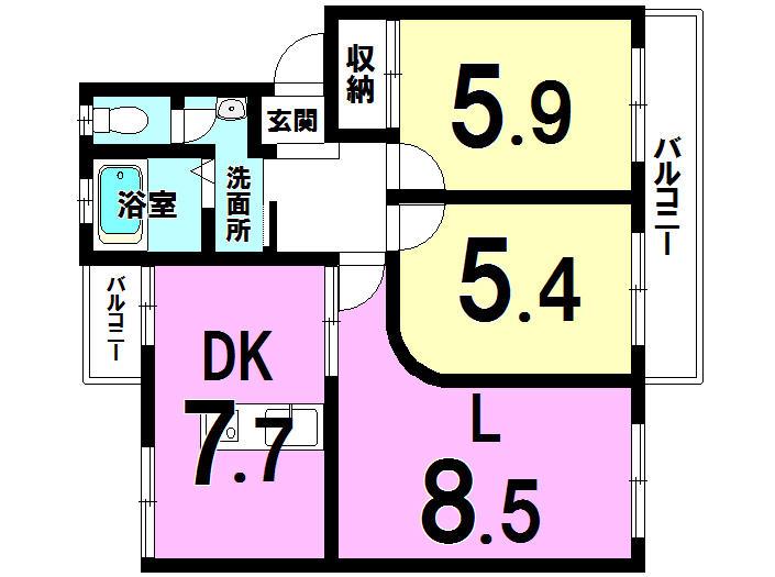 Floor plan. 2LDK, Price 11.8 million yen, Occupied area 60.02 sq m , Balcony area 7.72 sq m