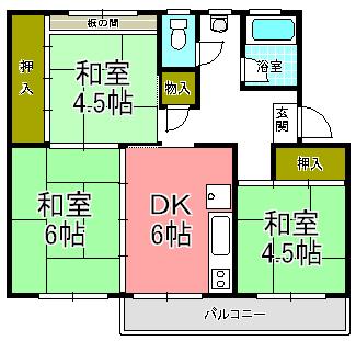 Floor plan. 3DK, Price 6.8 million yen, Occupied area 51.28 sq m , Since the balcony area of ​​6 sq m south-facing balcony good day, The room is very bright.