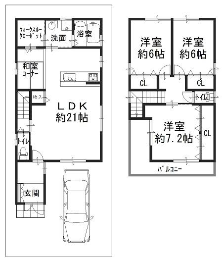 Floor plan. 34,800,000 yen, 3LDK, Land area 90.71 sq m , Building area 90 sq m