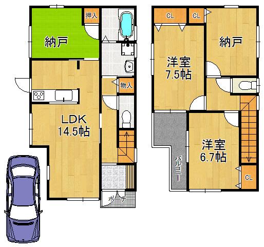 Floor plan. 30,800,000 yen, 2LDK, Land area 96.5 sq m , Building area 93.96 sq m forever love of frame house