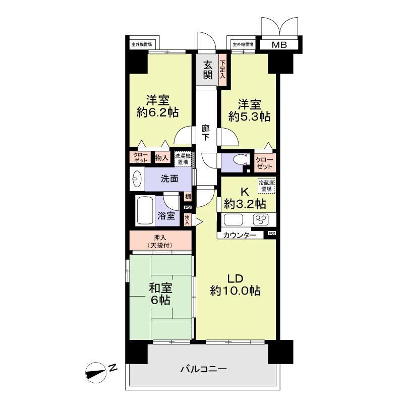 Floor plan. 3LDK, Price 19,800,000 yen, Footprint 68.4 sq m , Balcony area 11.4 sq m