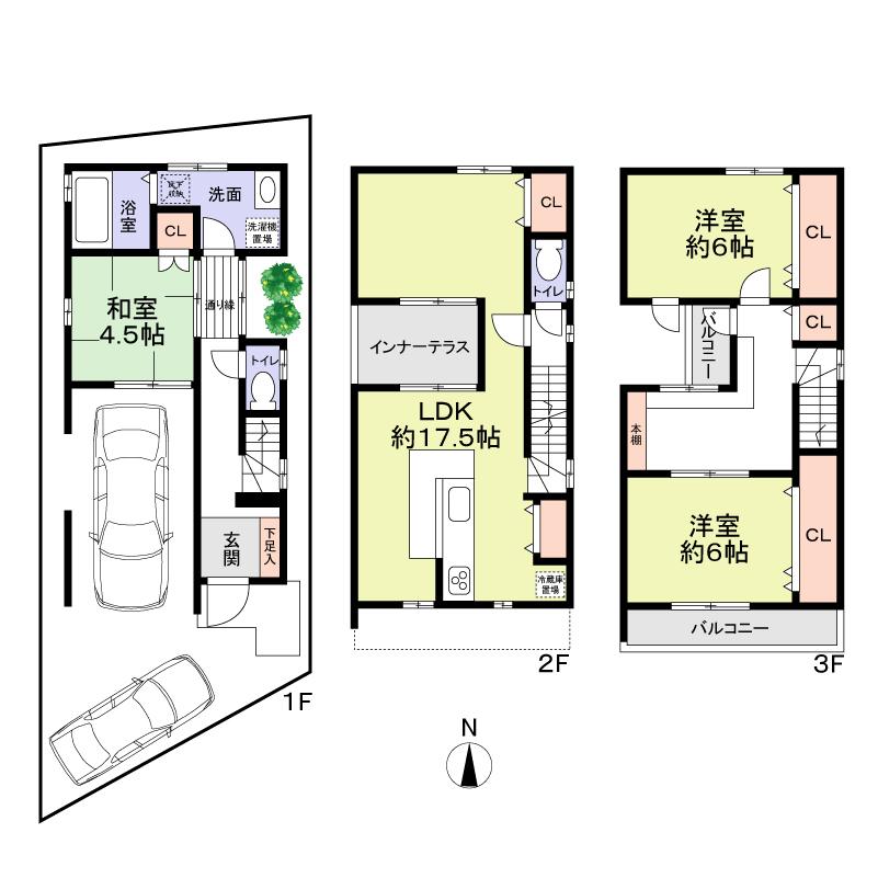 Compartment view + building plan example. Building plan example, Land price 18,980,000 yen, Land area 69.39 sq m , Building price 14,820,000 yen, Building area 98.01 sq m building plan view