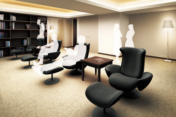 Shared facilities.  [Library] Guests can enjoy a relaxing time on the sofa with ottoman (Rendering)