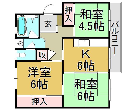 Floor plan. 3K, Price 11 million yen, Occupied area 48.85 sq m , Balcony area 6 sq m