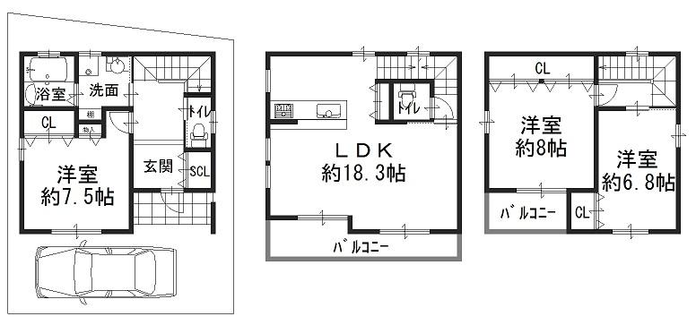 Floor plan. 30,800,000 yen, 3LDK, Land area 69.41 sq m , Building area 102.06 sq m