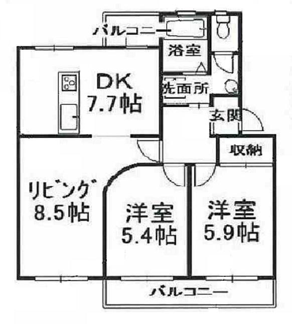 Floor plan. 2LDK, Price 11.8 million yen, Occupied area 60.02 sq m , Since it is a balcony area 7.72 sq m two-sided balcony, Daylighting ・ It is ventilation pat.