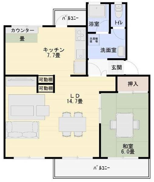 Floor plan. 1LDK, Price 10,780,000 yen, Occupied area 55.55 sq m , Balcony area 6 sq m