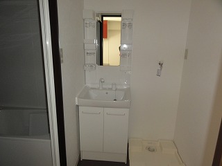 Washroom. Shampoo is a wash basin with a dresser.  Indoor laundry Storage