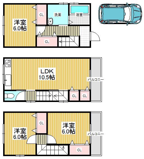 Floor plan. 20.8 million yen, 3LDK, Land area 48.07 sq m , Building area 76.14 sq m