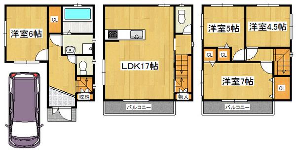 Floor plan. 27.6 million yen, 4LDK, Land area 60.67 sq m , Building area 99.4 sq m