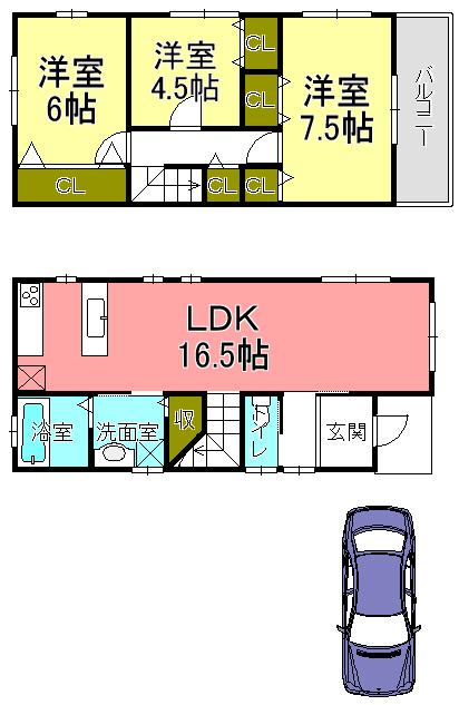 Compartment view + building plan example. Building plan example, Land price 16.1 million yen, Land area 109.57 sq m , Building price 14.7 million yen, Building area 82.62 sq m building plan example building price 14.7 million yen, Building area 82.62 sq m