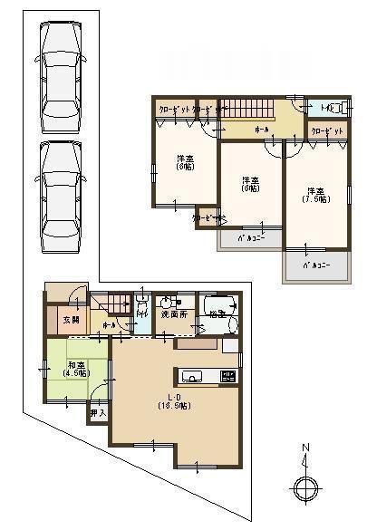 Floor plan. 25,800,000 yen, 4LDK, Land area 110.79 sq m , Two is available parking listing building area 93.15 sq m 4LDK ☆  ☆