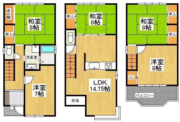 Floor plan. 27,800,000 yen, 5LDK, Land area 84.03 sq m , Building area 116.82 sq m