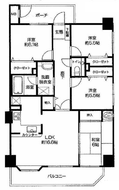 Floor plan. 4LDK, Price 22 million yen, Occupied area 93.23 sq m , Is Shinkanaoka Station 4LDK properties of balcony area 10.06 sq m rare. Porch is also a stylish corner room with.