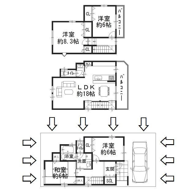 Floor plan. 32,800,000 yen, 4LDK, Land area 76.77 sq m , Building area 108 sq m