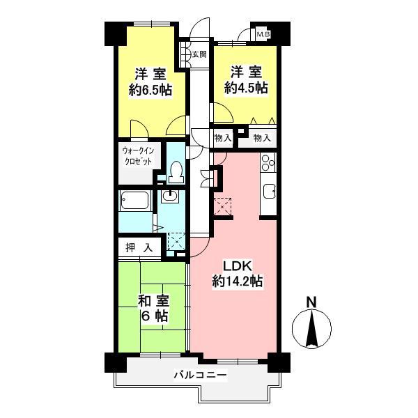 Floor plan. 3LDK, Price 20,980,000 yen, Occupied area 71.44 sq m , Balcony area 9.35 sq m