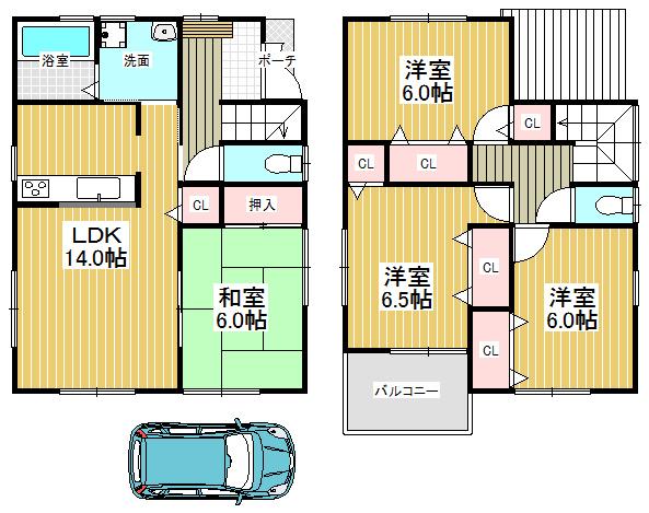 Floor plan. 27,800,000 yen, 4LDK, Land area 81.91 sq m , Building area 93.15 sq m