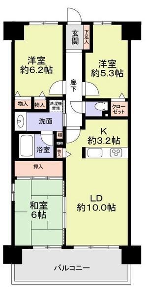 Floor plan. 3LDK, Price 19,800,000 yen, Footprint 68.4 sq m , Balcony area 11.4 sq m