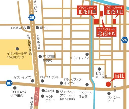 Local guide map. Subway Midosuji Line "Kitahanada" about a 10-minute walk from the train station, The surrounding local There are other in subdivision also of those properties.