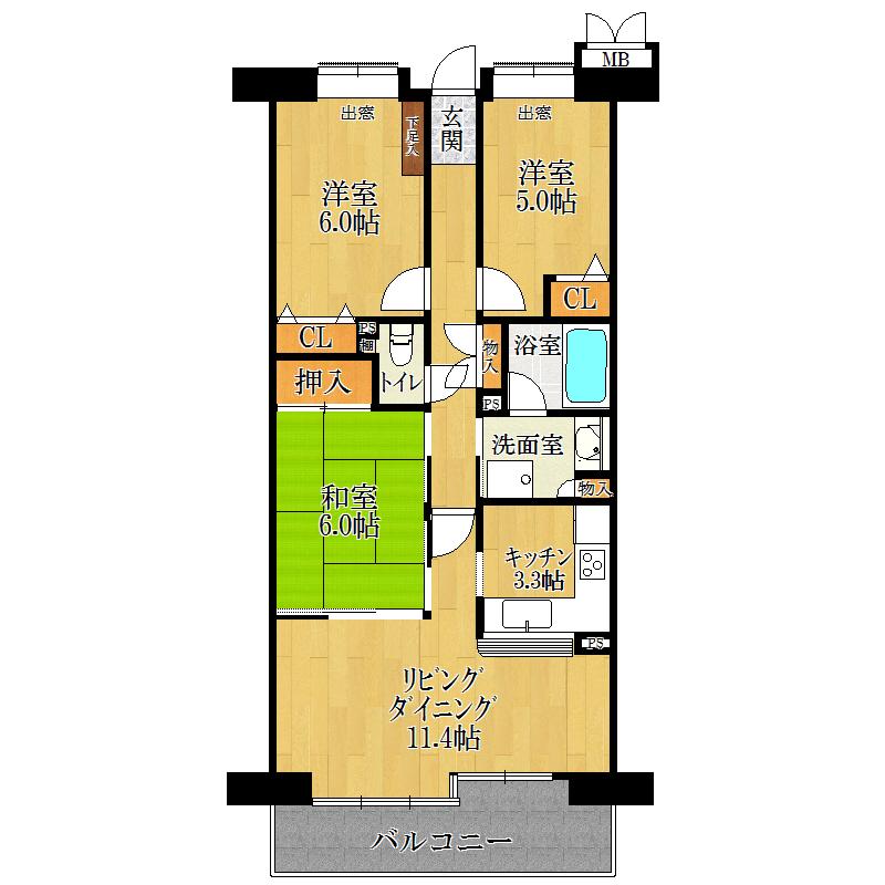 Floor plan. 3LDK, Price 17.5 million yen, Occupied area 70.32 sq m , 3LDK of balcony area 8.07 sq m LDK about 14 Pledge