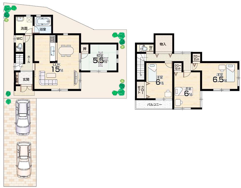 Floor plan. 28.8 million yen, 4LDK + S (storeroom), Land area 117.43 sq m , Building area 94.77 sq m floor plan 4LDK! Walk-in closet with! Parking 2 cars!