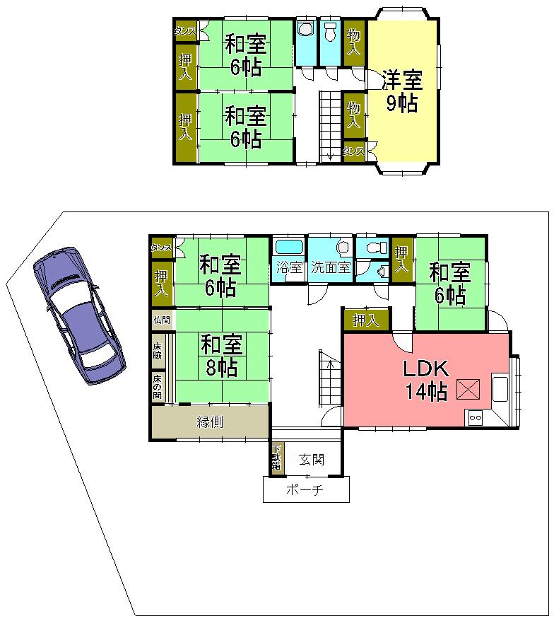 Floor plan. 50 million yen, 6LDK, Land area 251 sq m , Building area 166.5 sq m south side is the spacious garden. Such as home garden you will be able to is! 