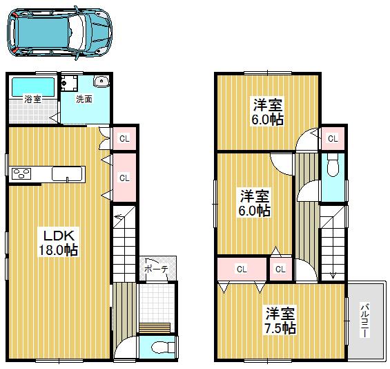 Floor plan. 22,800,000 yen, 3LDK, Land area 99.88 sq m , Building area 91.49 sq m