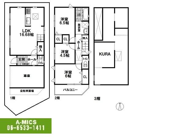 Floor plan. 16,900,000 yen, 3LDK, Land area 74.02 sq m , Building area 130.57 sq m