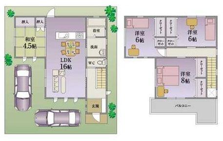 Compartment view + building plan example. Building plan example, Land price 11 million yen, Land area 99.03 sq m , Building price 11.8 million yen, Building area 66.21 sq m   [Floor plan view] We also heard free design. We also offer plate space parking 2 car thinking about the future.
