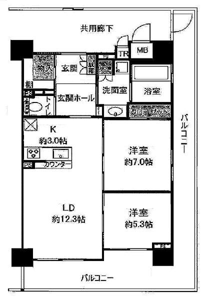 Floor plan. 2LDK, Price 27,800,000 yen, Occupied area 63.29 sq m , The privacy of high because it is a balcony area 26.82 sq m square room.