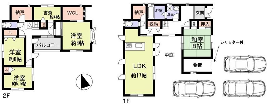 Floor plan. 32,500,000 yen, 4LDK + 2S (storeroom), Land area 343.87 sq m , Building area 145.73 sq m Heisei 20 years March architecture. 