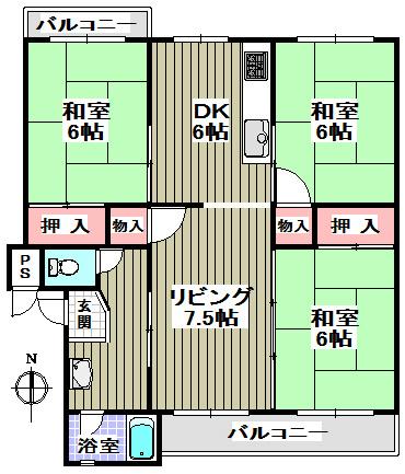 Floor plan. 3LDK, Price 5.8 million yen, Occupied area 63.45 sq m , Balcony area 9.15 sq m floor plan