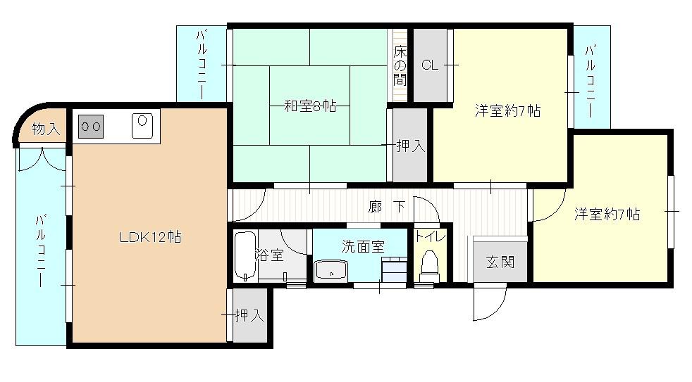 Floor plan. 3LDK, Price 8.5 million yen, Occupied area 76.91 sq m , Balcony area 10.54 sq m