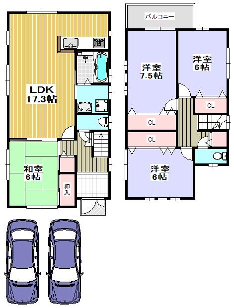 Floor plan. Price 31,800,000 yen, 4LDK, Land area 151.52 sq m , Building area 100.44 sq m
