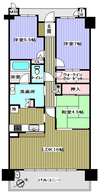 Floor plan. 3LDK, Price 22,400,000 yen, Footprint 76.7 sq m , Balcony area 12.35 sq m floor plan
