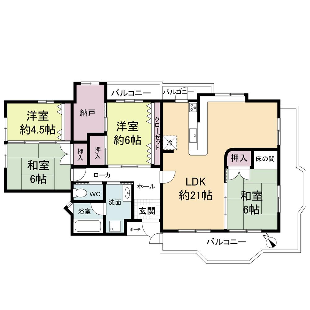Floor plan. 4LDK + S (storeroom), Price 21,800,000 yen, Occupied area 97.71 sq m , Balcony area 24.35 sq m