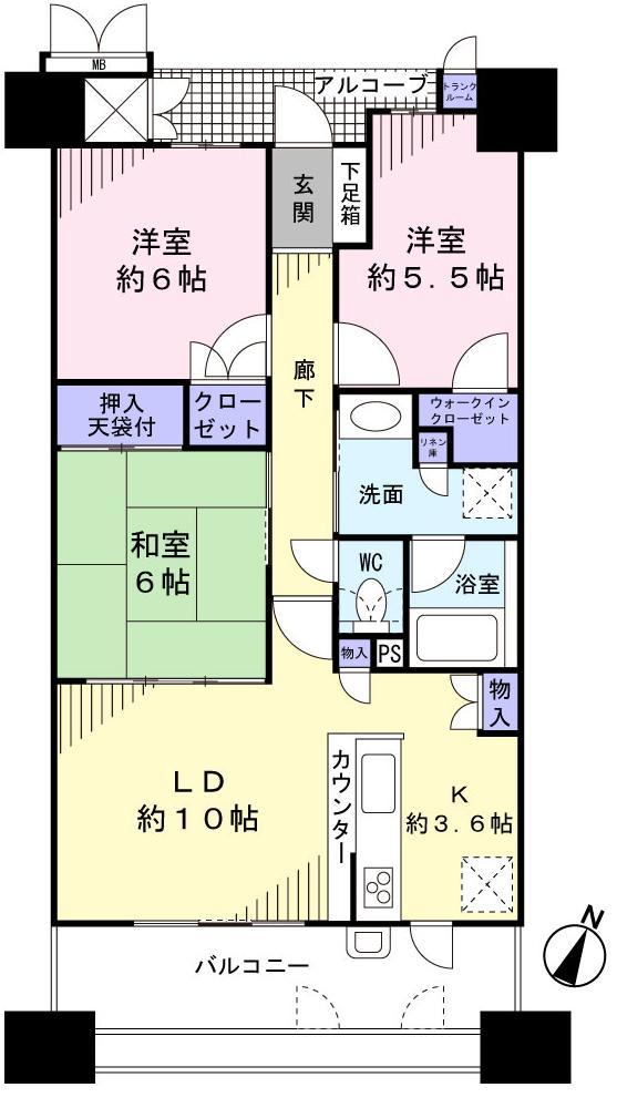 Floor plan. 3LDK, Price 24,800,000 yen, Occupied area 71.71 sq m , Balcony area 13 sq m