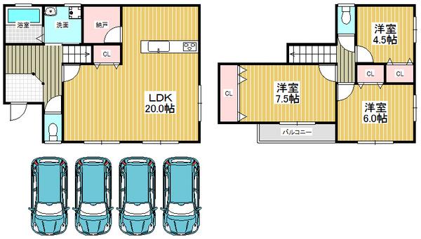 Floor plan. 24.5 million yen, 3LDK, Land area 186.66 sq m , Building area 92.34 sq m