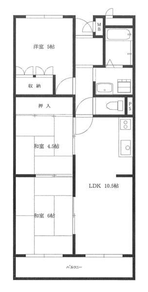Floor plan. 3LDK, Price 7.5 million yen, Occupied area 60.49 sq m , Balcony area 7.35 sq m