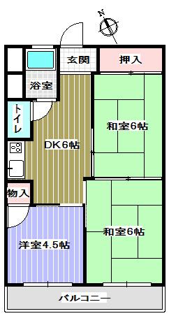 Floor plan. 3DK, Price 6.5 million yen, Occupied area 45.36 sq m , Balcony area 4.86 sq m floor plan